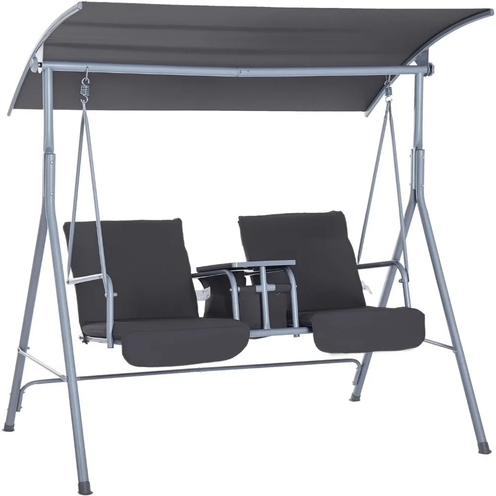 Two Person Porch Swing With Stand And Canopy Cushions For Patio