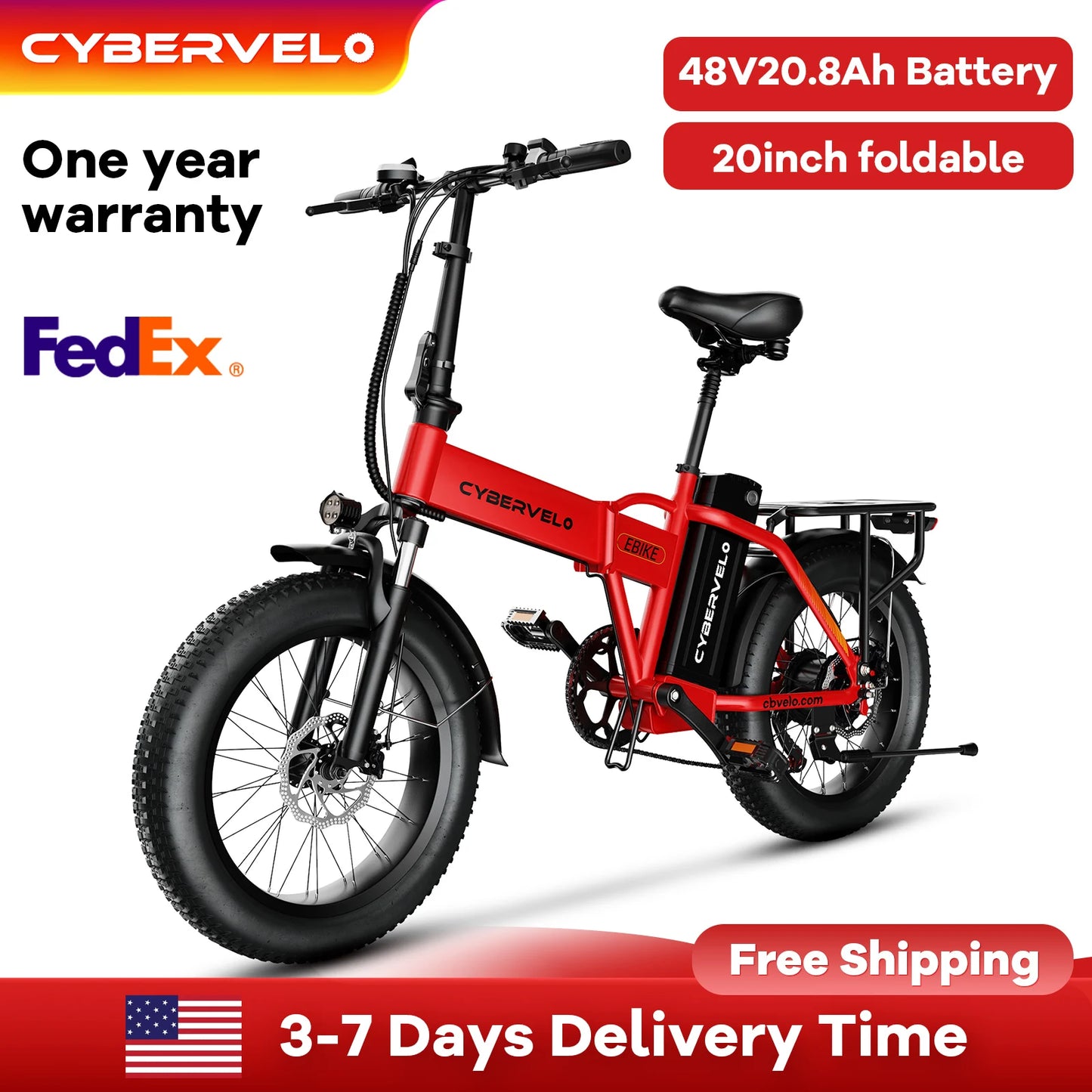 Cybervelo Foldable 1000w Peak Electric Bike With Fat Tires