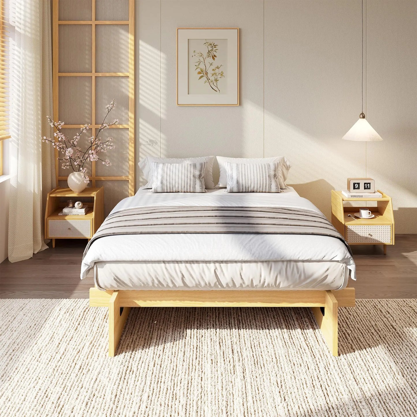 Wood Platform Bed Frame Twin Full Queen King, Low Profile Bed Frame No Headboard, No Box Spring Needed, 12 Inch Underbed Storage