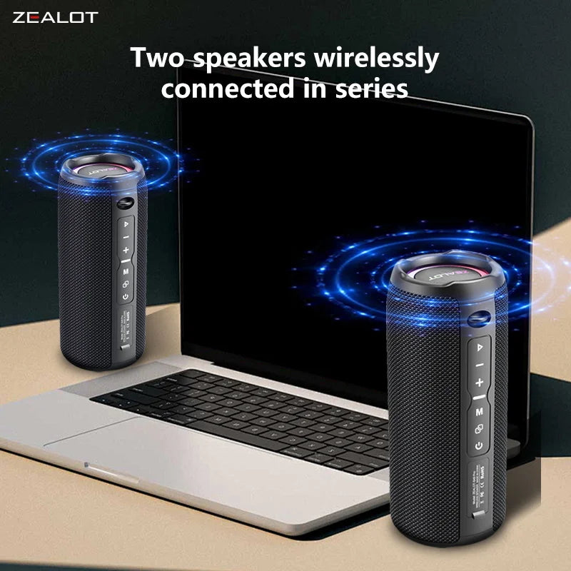 Zealot-S49 Pro 20W Wireless Speaker, RGB Light Wireless HiFi Sound Quality, Bass Boost, Dual Pairing, 3000mAh Battery