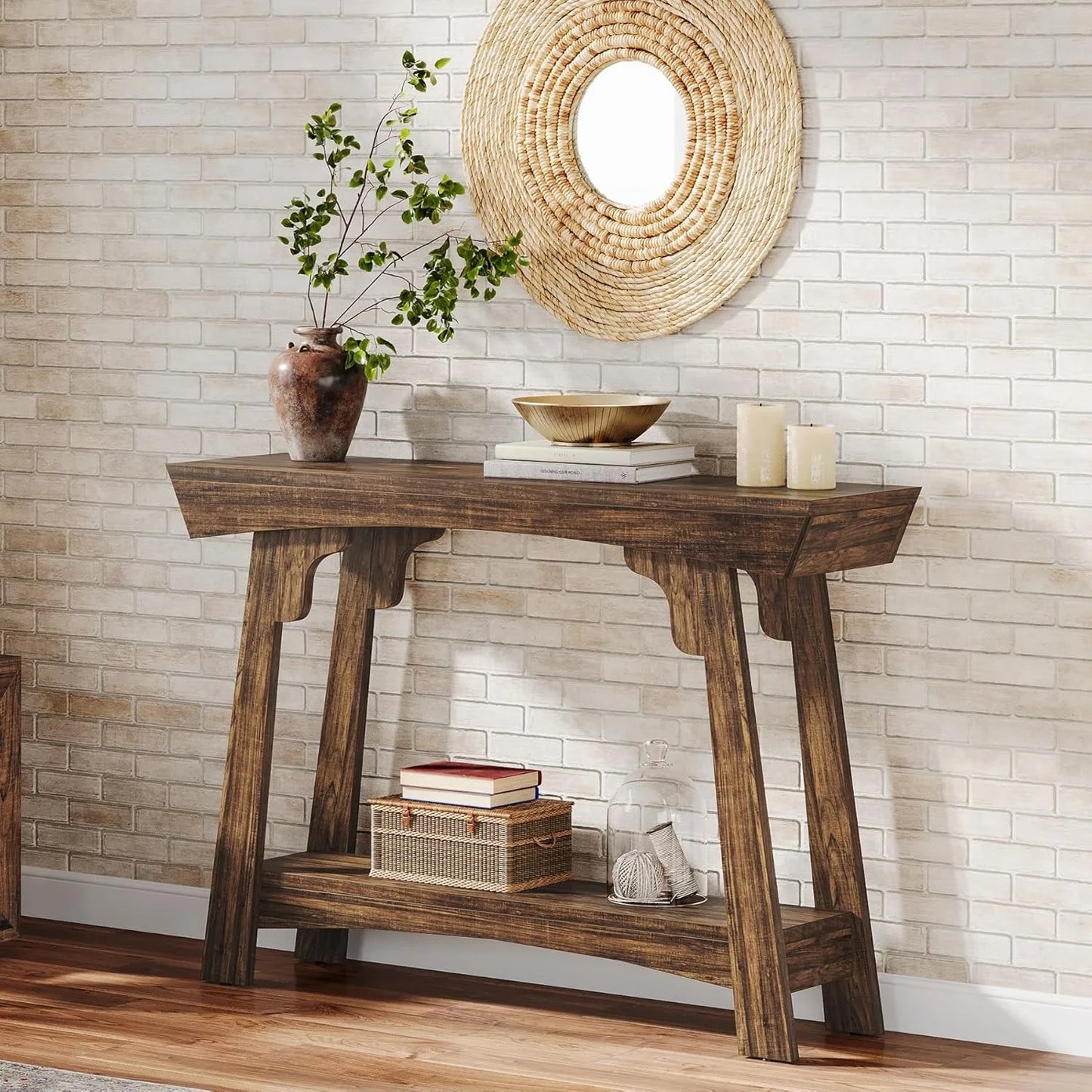 Little Tree Farmhouse Console Table With Storage Two Tier Entryway