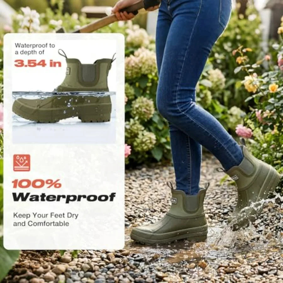 HISEA Women's Duck Chelsea Rain Boots Waterproof Garden Boots