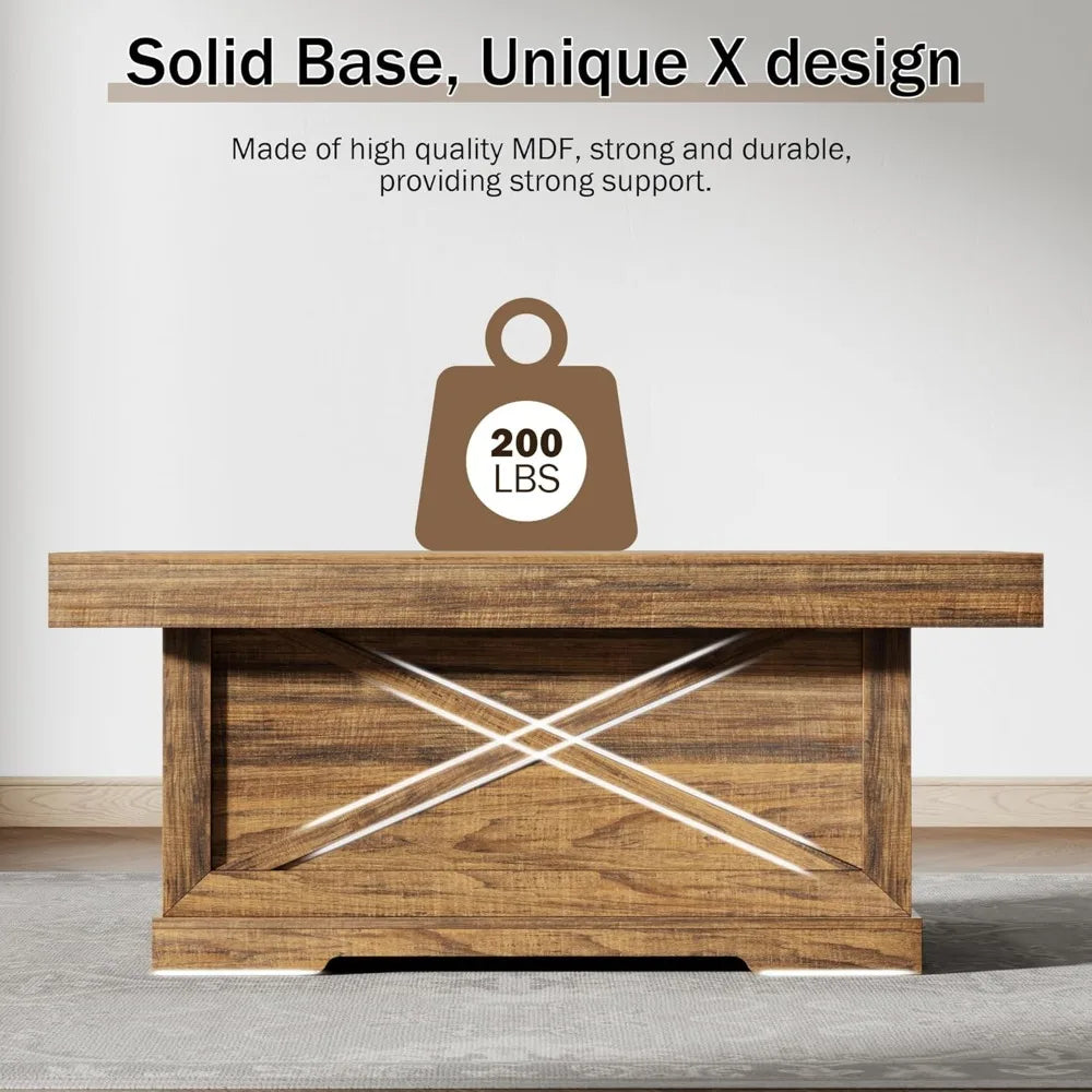 Rustic Coffee Table With X Design Pedestal For Living Room