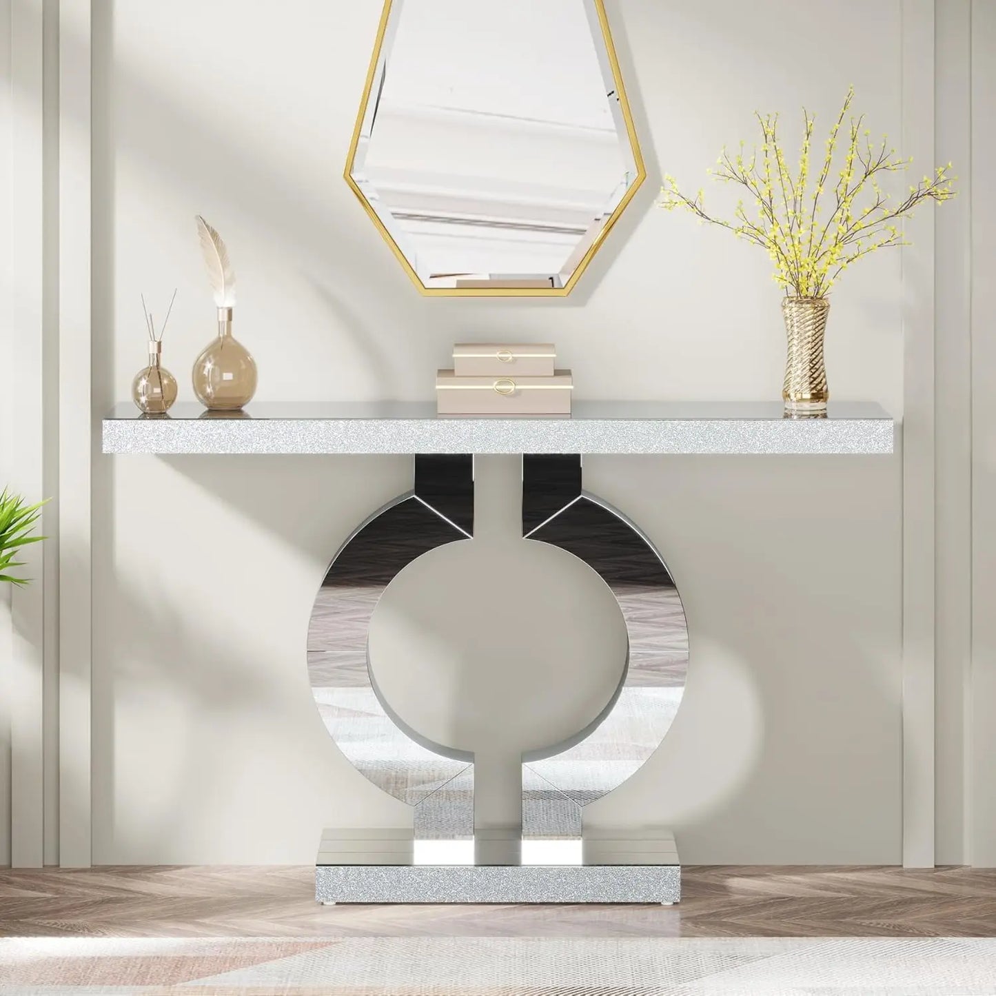 Tribesigns Mirrored Console Table With Thickened Mirror Finish For Entryway