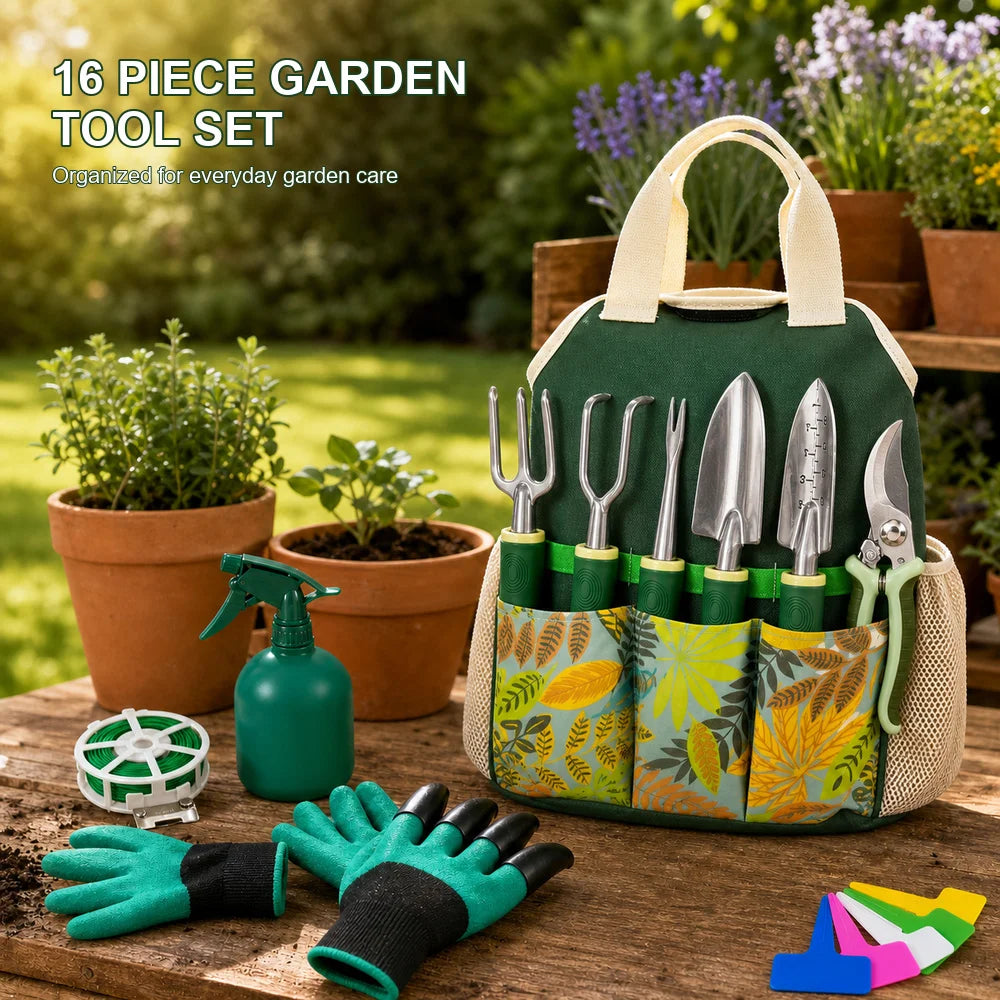 Professional 16 Piece Aluminum Garden Tool Set With Gloves