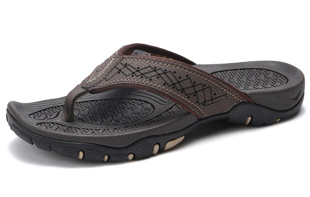 Jumpmore Men's Summer Flip Flops PU Leather Beach Shoes