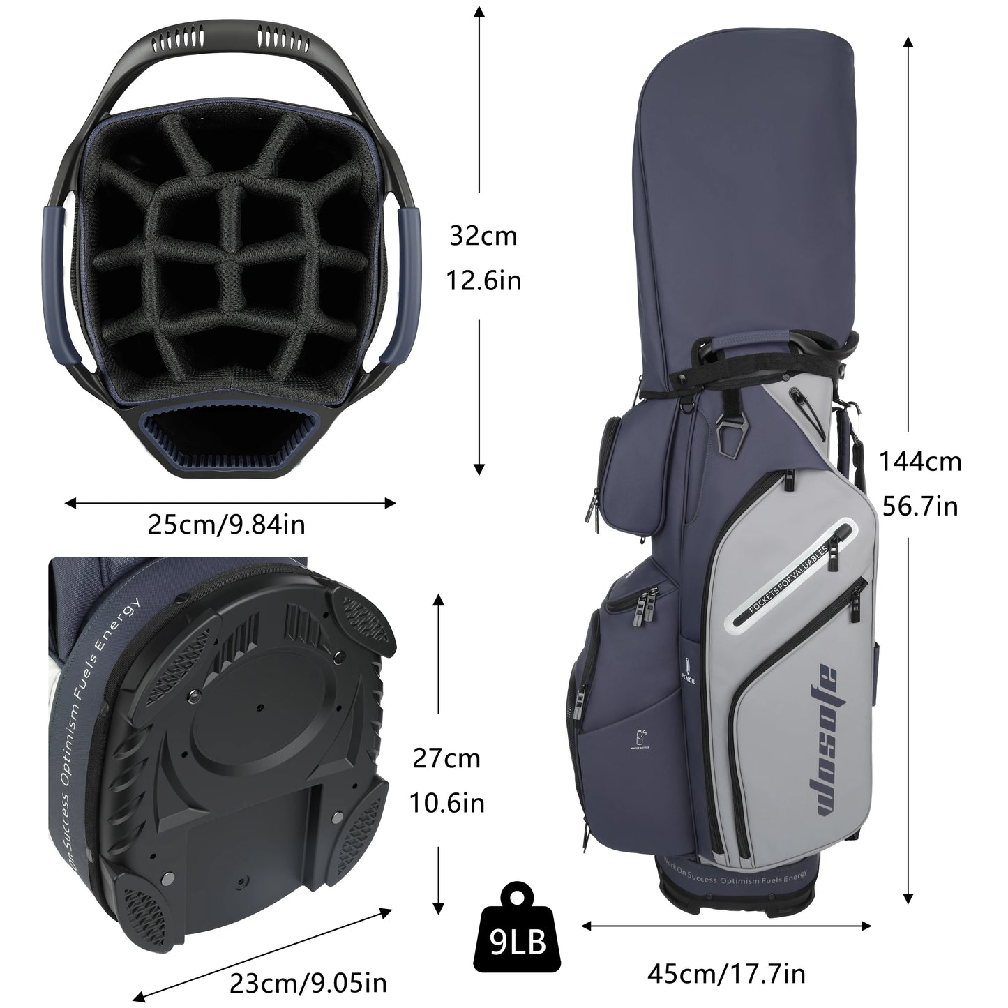 PU Leather Lightweight Men Women Blue White Black Green Golf Bag,Multiple 10 Pockets 14-Way Dividers Cooler Pouch Golf Cart Bag