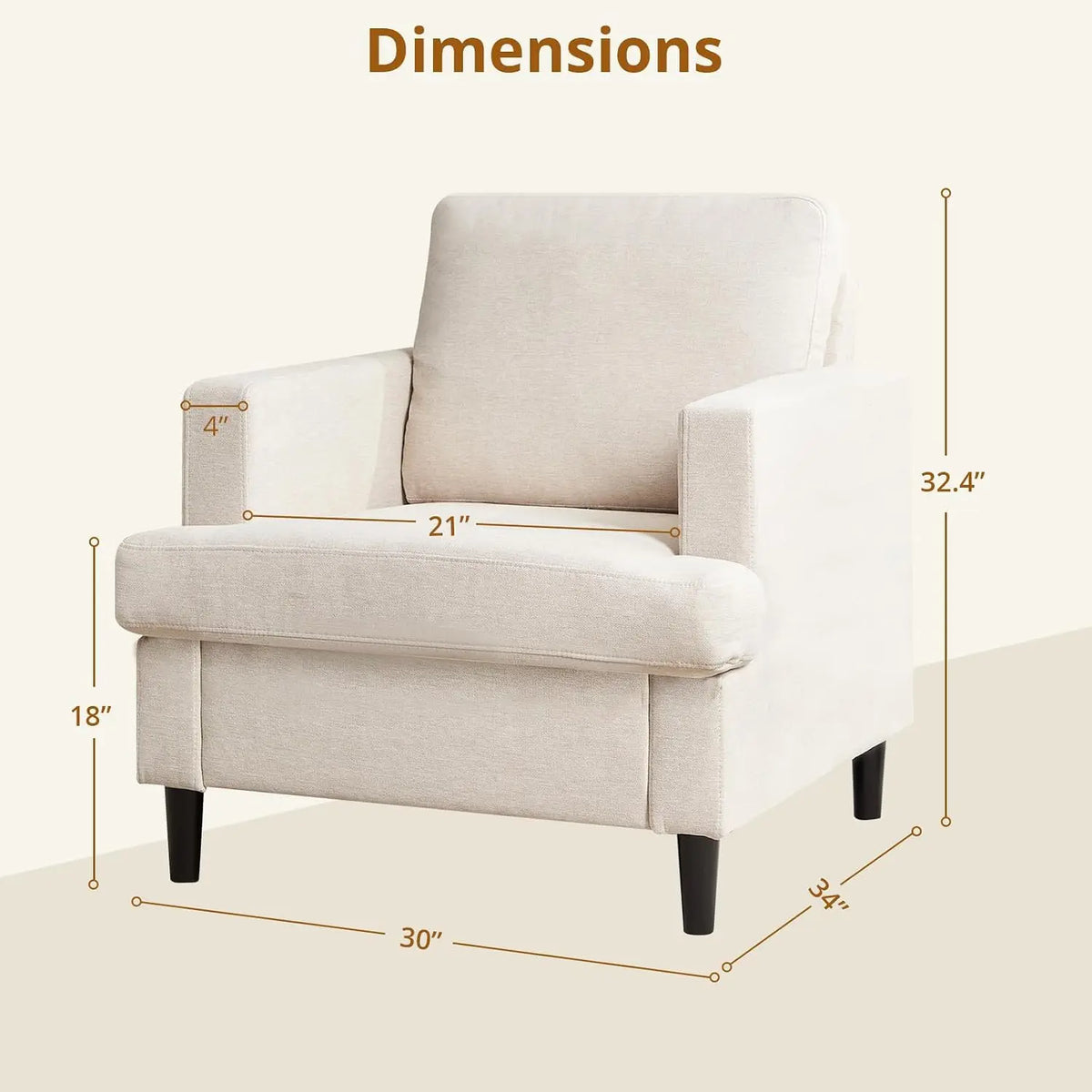 Garvee Mid-Century Modern Accent Chair Linen Fabric Reading Armchair Deep Seat High-Density Foam Solid Wood Legs, Comfy Chair for Small Space, Apartment