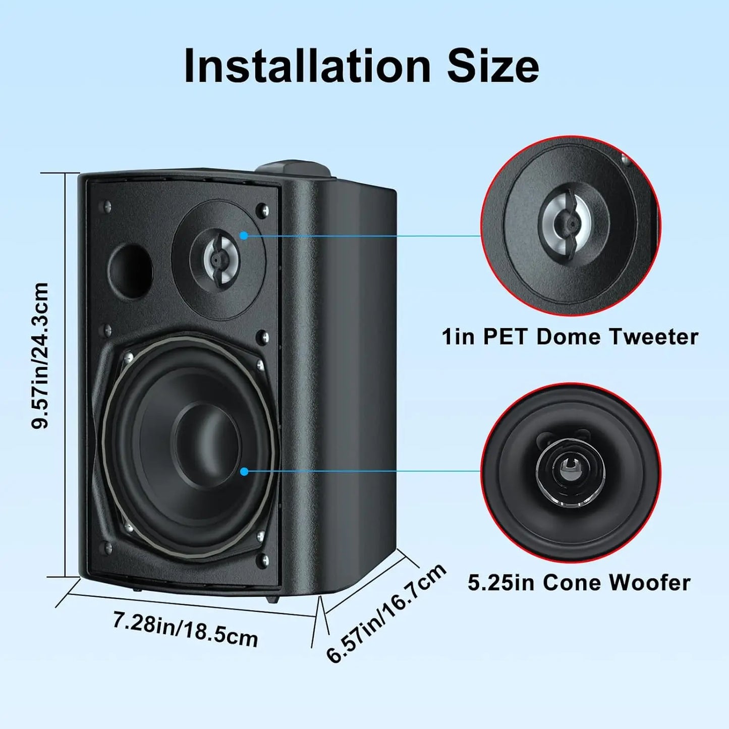 Herdio Dual Indoor Outdoor Waterproof Wall Mount Speakers System