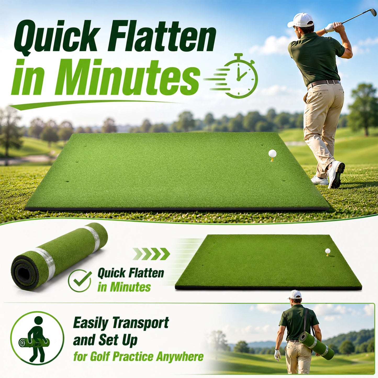 Golf Turf Mat, 5x4ft Training Aid Practice Equipment, Outdoor Indoor Artificial Turf Mat with Balls, Tees, for Backyard Chipping Garage Driving Range Simulators