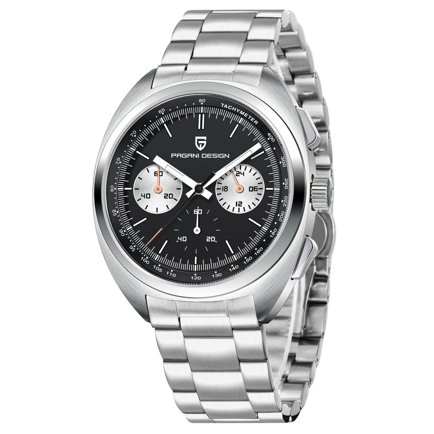 PAGANI DESIGN Men Panda Dial Quartz Chronograph Watch With Leather Band