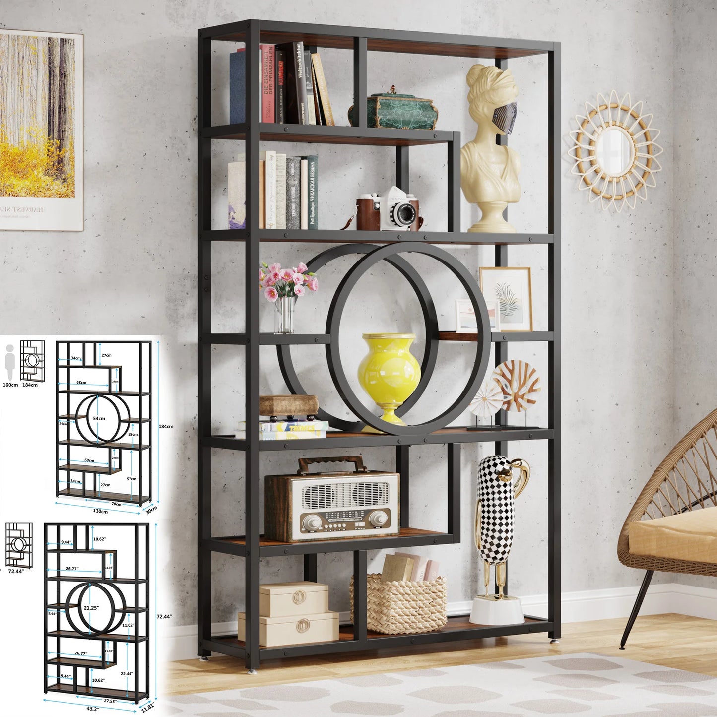 Tribesigns Industrial 5-Tier Etagere Bookcase Freestanding Shelf Organizer