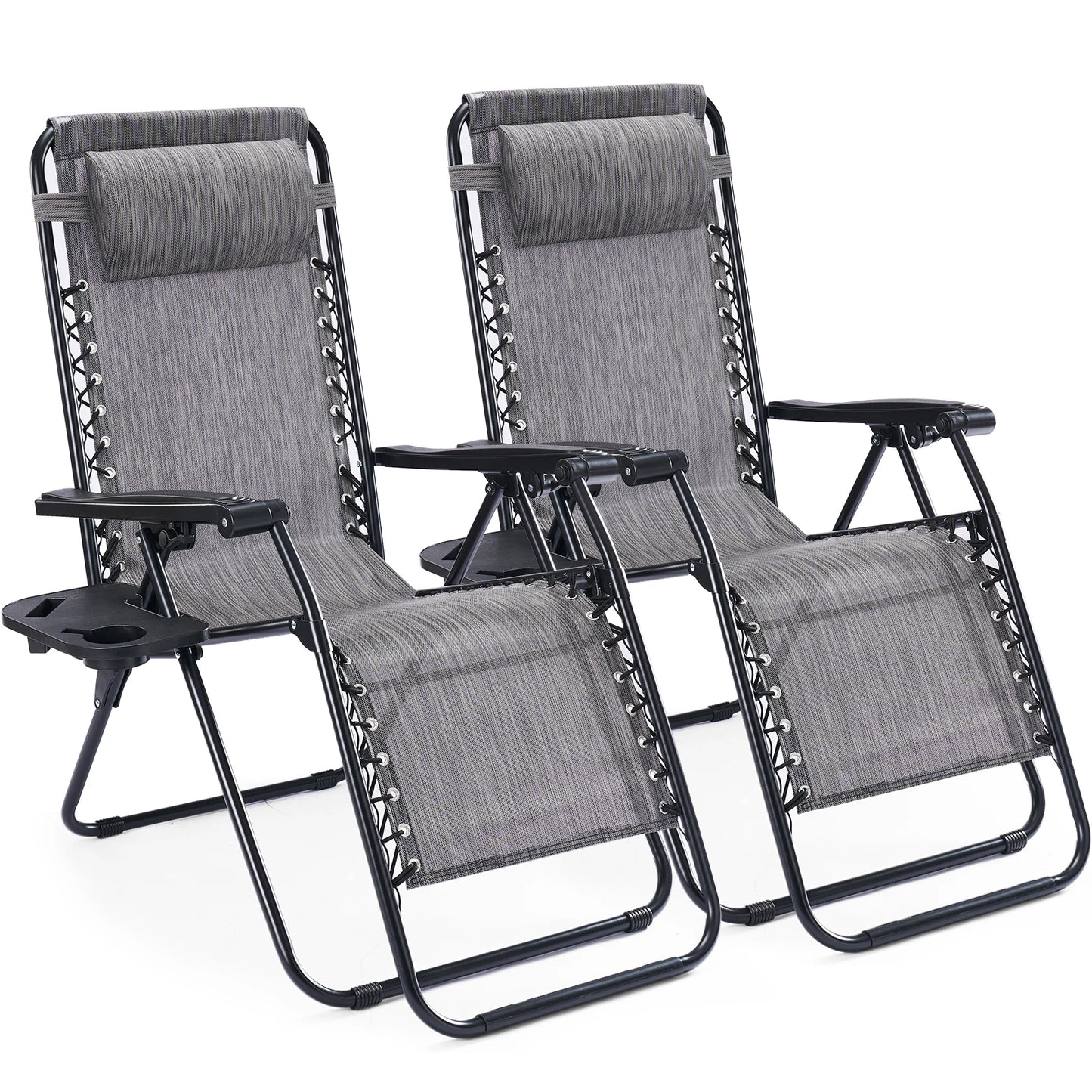 JHK Portable Zero Gravity Recliner Chairs Set of 2 Outdoor Garden Folding Lounge Chair with Cup Holder Trays Adjustable Pillow