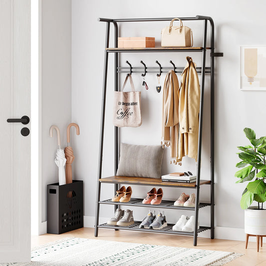 TWISTER.CK Coat Rack Shoe Bench 4 In 1 Hall Tree With Steel Frame