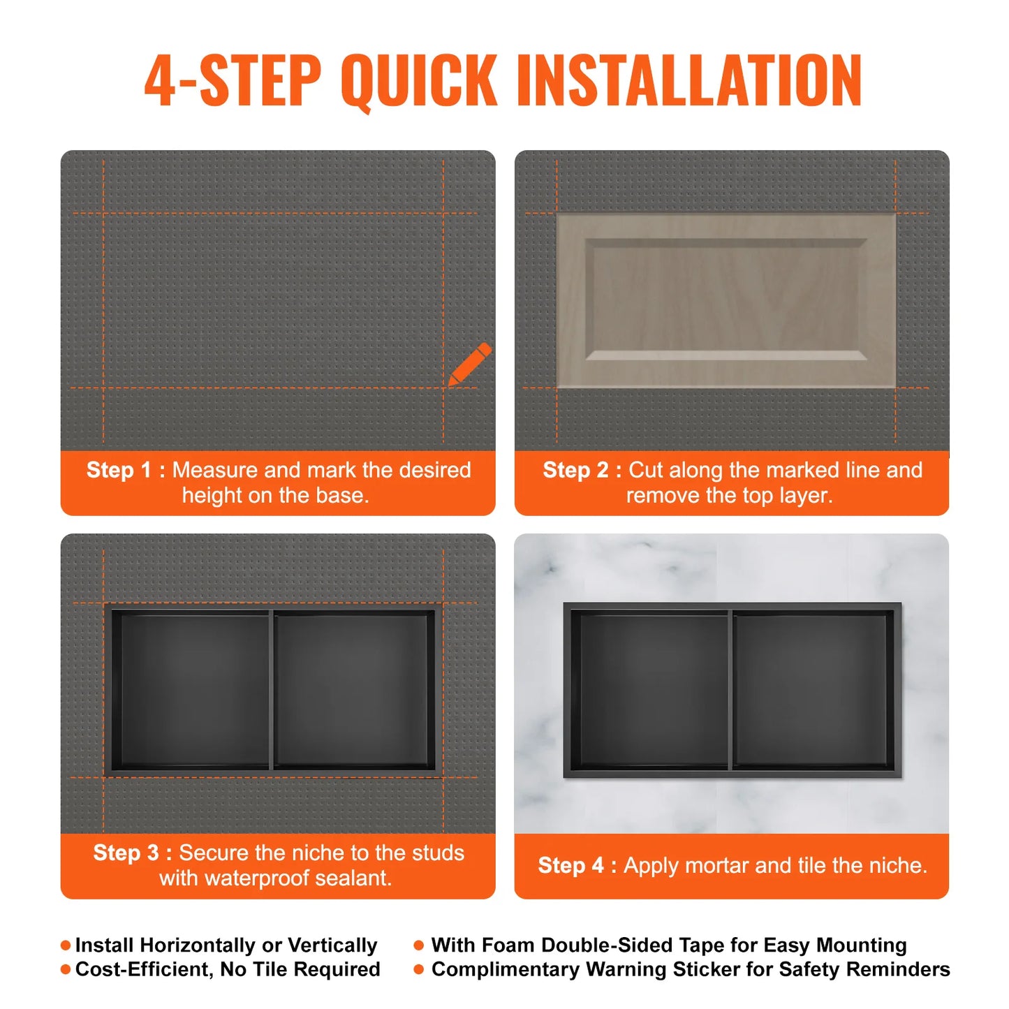SucceBuy No Tile Shower Niche 304 Stainless Steel Wall Insert