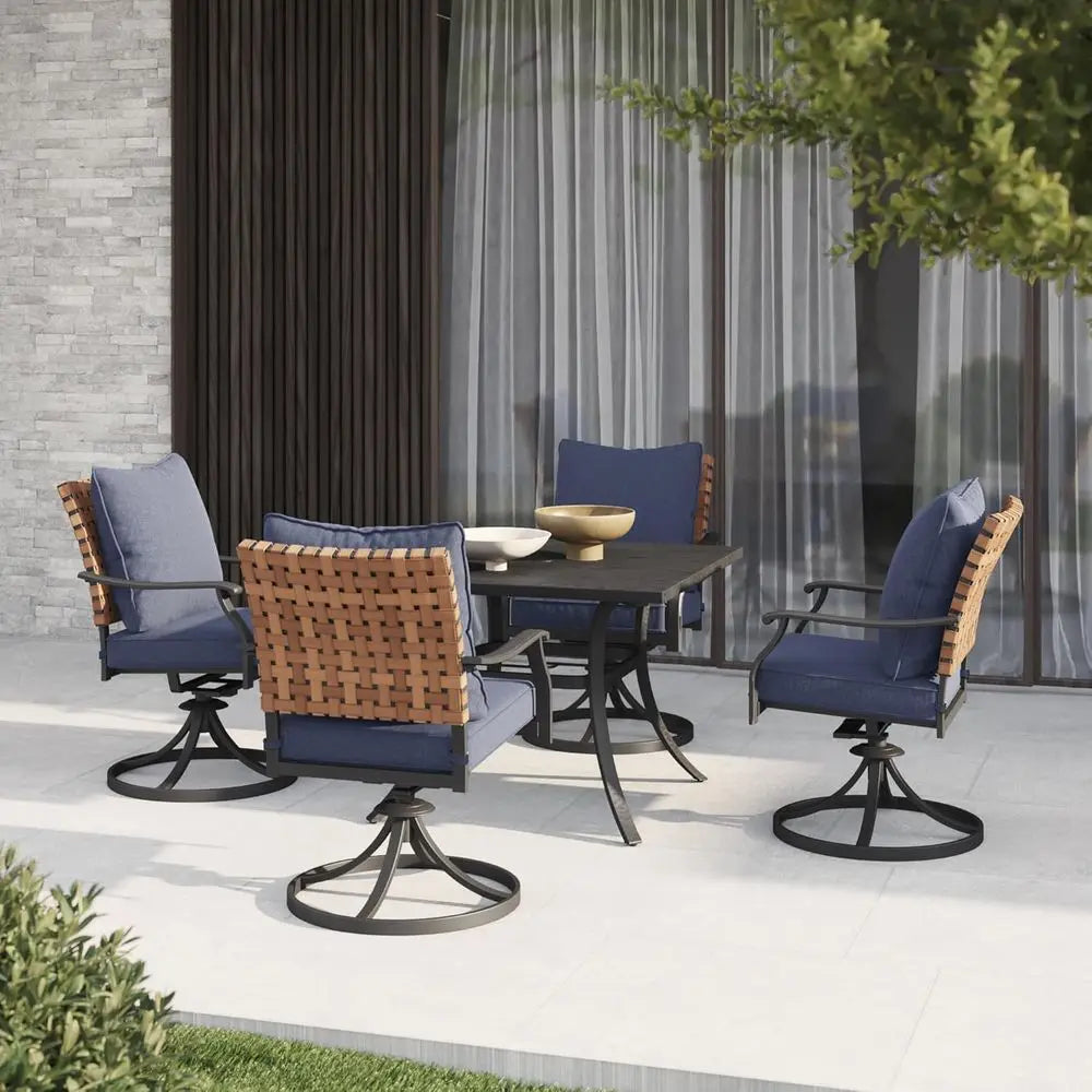 Outdoor Dining Set With Swivel Chairs And Square Table