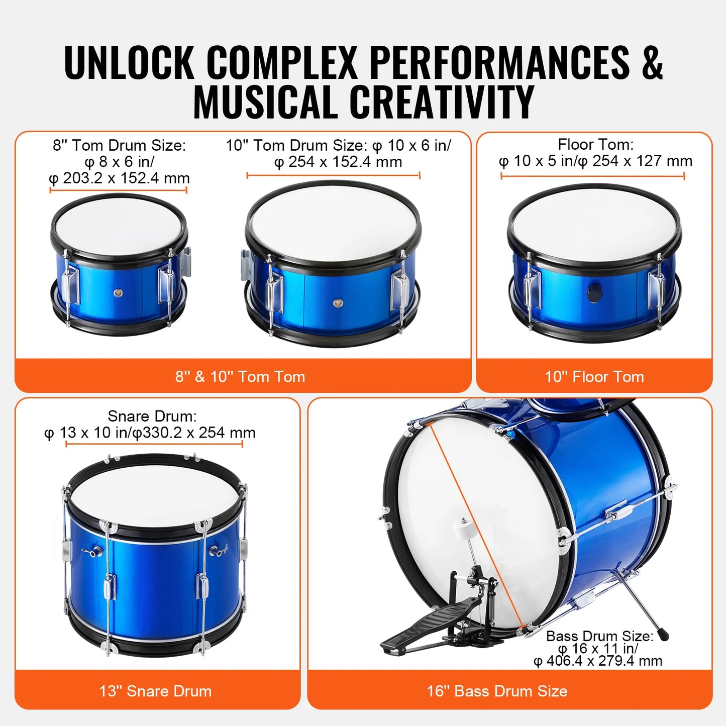 SucceBuy 5-Piece Kids Drum Set With Bass Toms Snare
