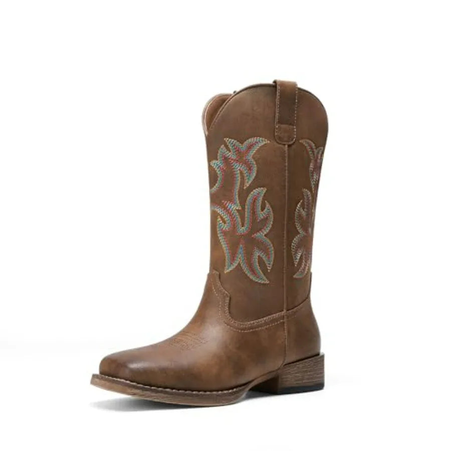Cowgirl Western Boots For Women Mid Calf Pull On Embroidered