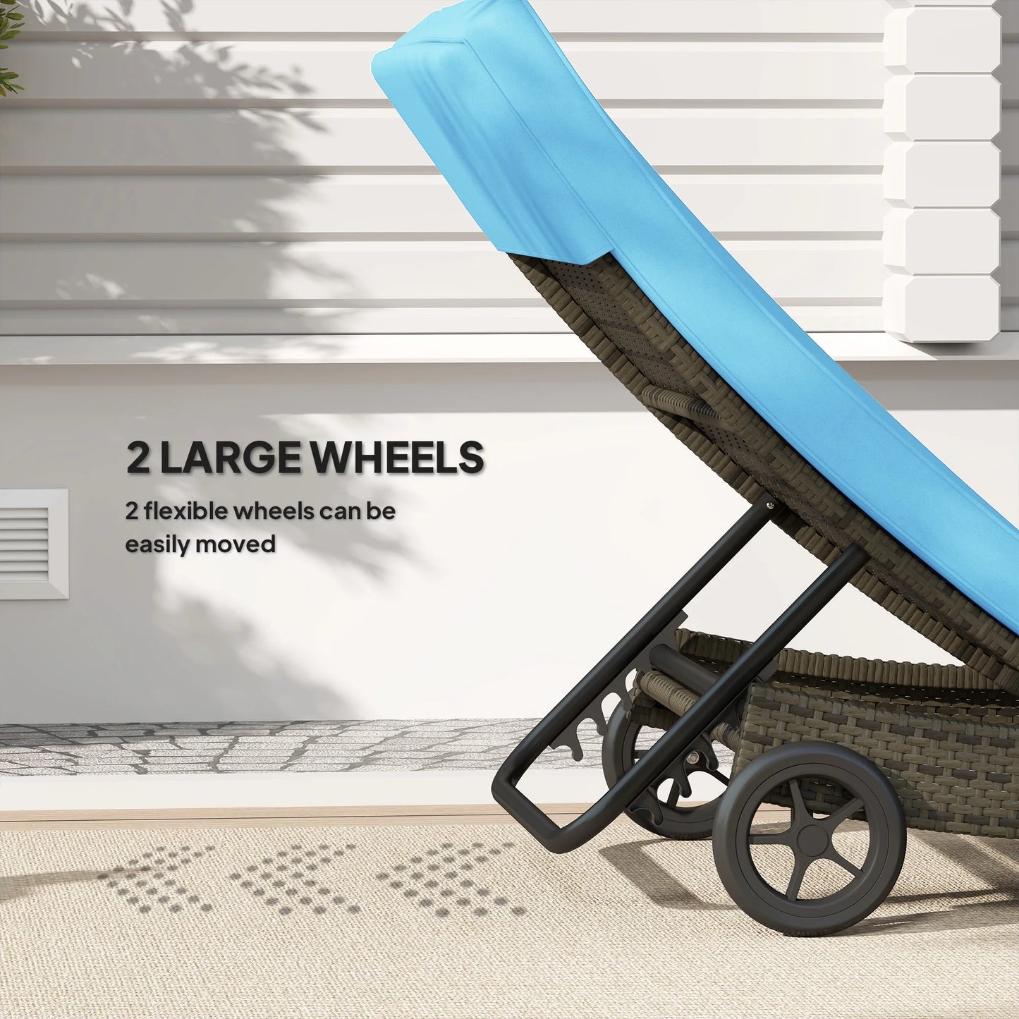 Outdoor Reclining Lounge Chair With Wheels For Patio And Garden