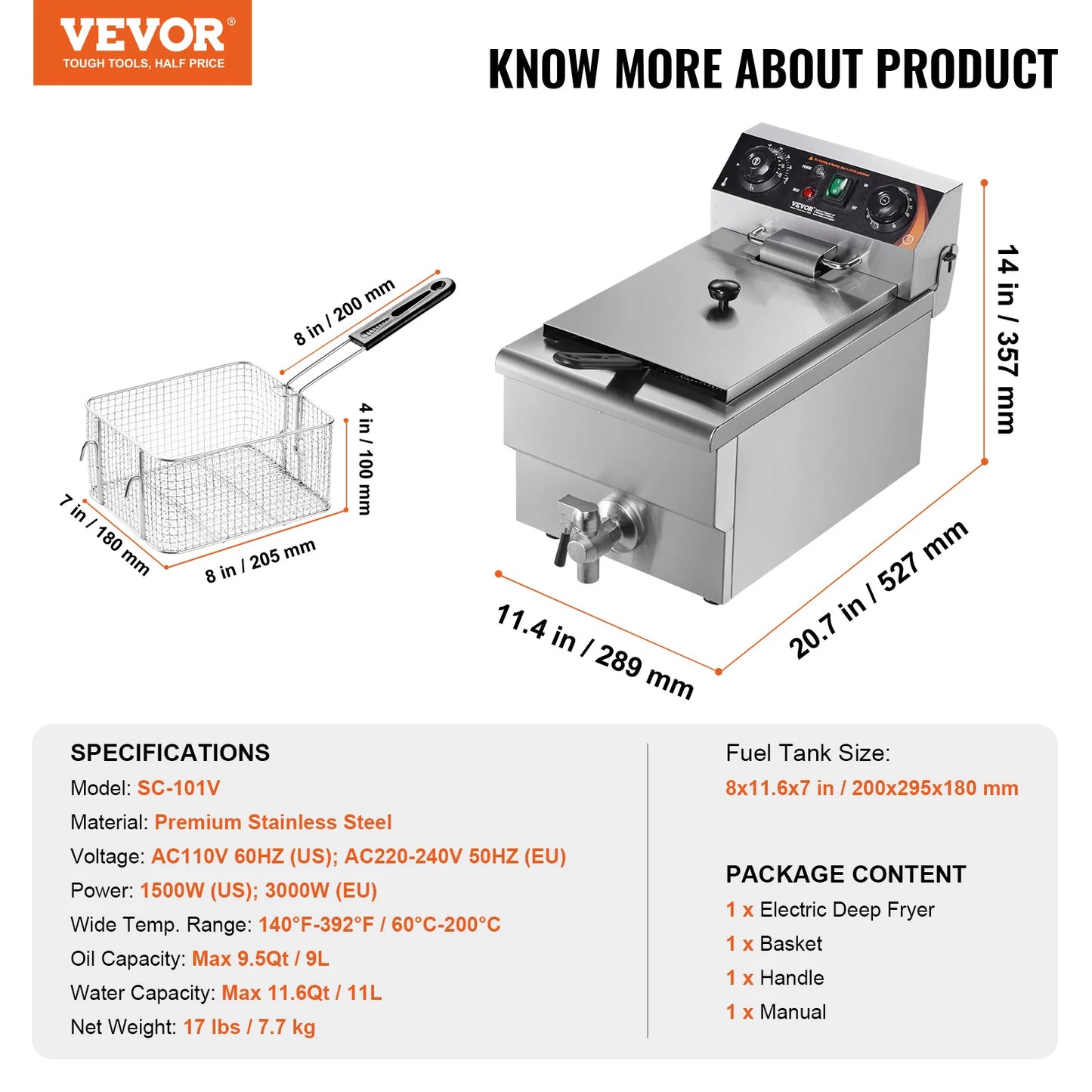 SucceBuy Commercial Electric Countertop Deep Fryer With Temperature Control
