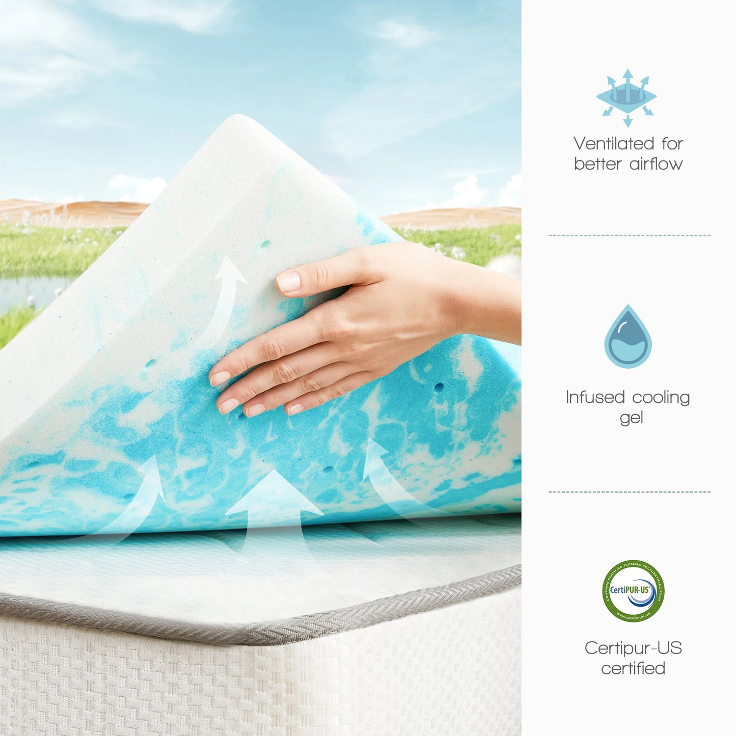 JHK 2 To 4 Inch Gel Cooling Memory Foam Mattress Topper