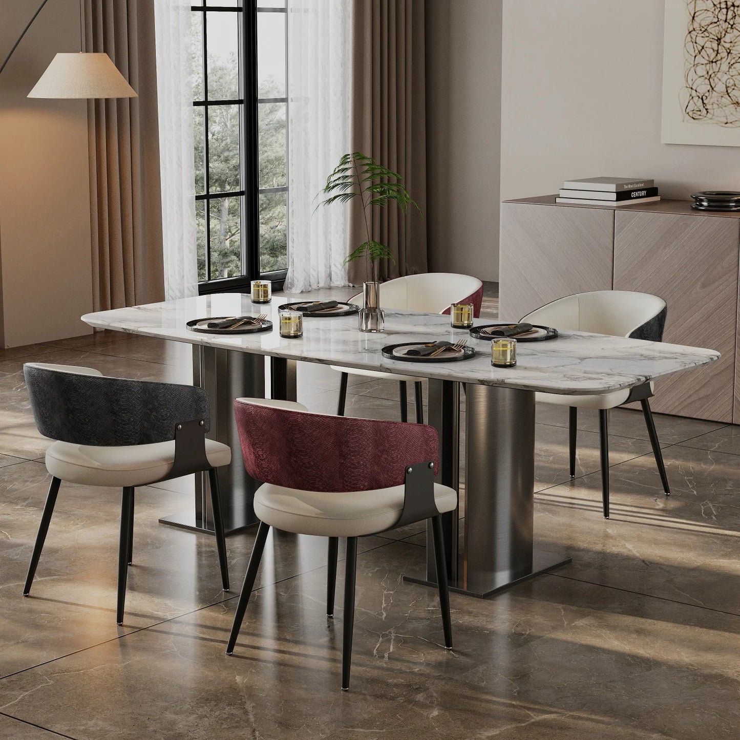 Modern Stylish Padded Dining Chair With Metal Frame