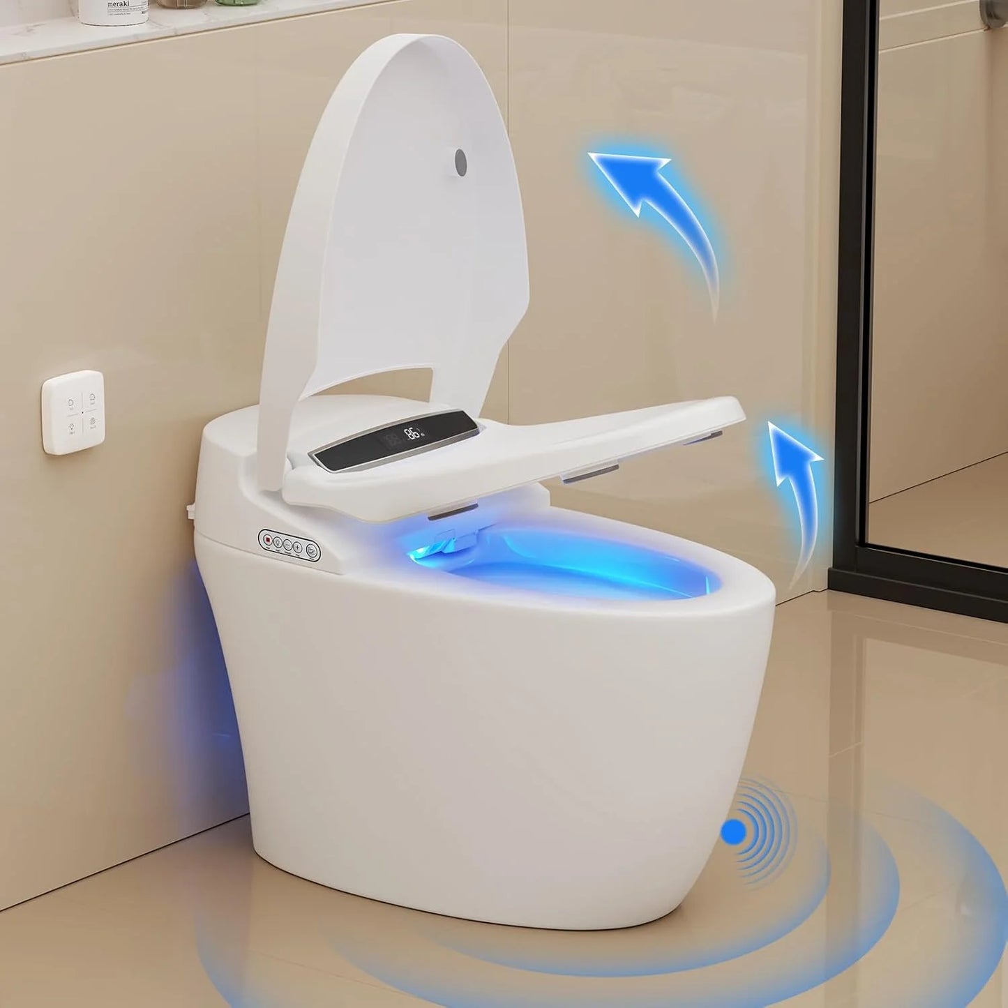 Hcore Smart One-piece Tankless Toilet Heated Seat Night Light Auto Flush Auto Open/Close Seat Slow Close Comfort Height