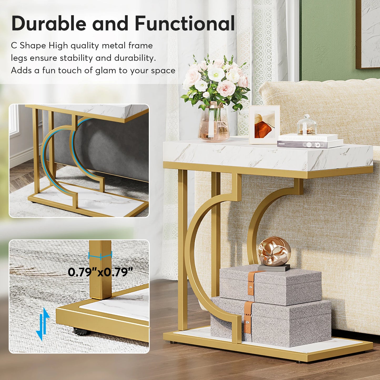 Tribesigns Narrow C Shaped Side Table Living Room End Table