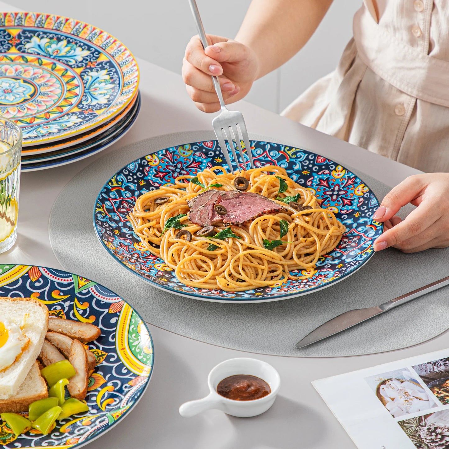 Vancasso 12/16/18/24 Piece Ceramic Dinnerware Set Stoneware Bohemian Style with Dinner/Dessert Plate/Cereal/Pasta Bowl For 6