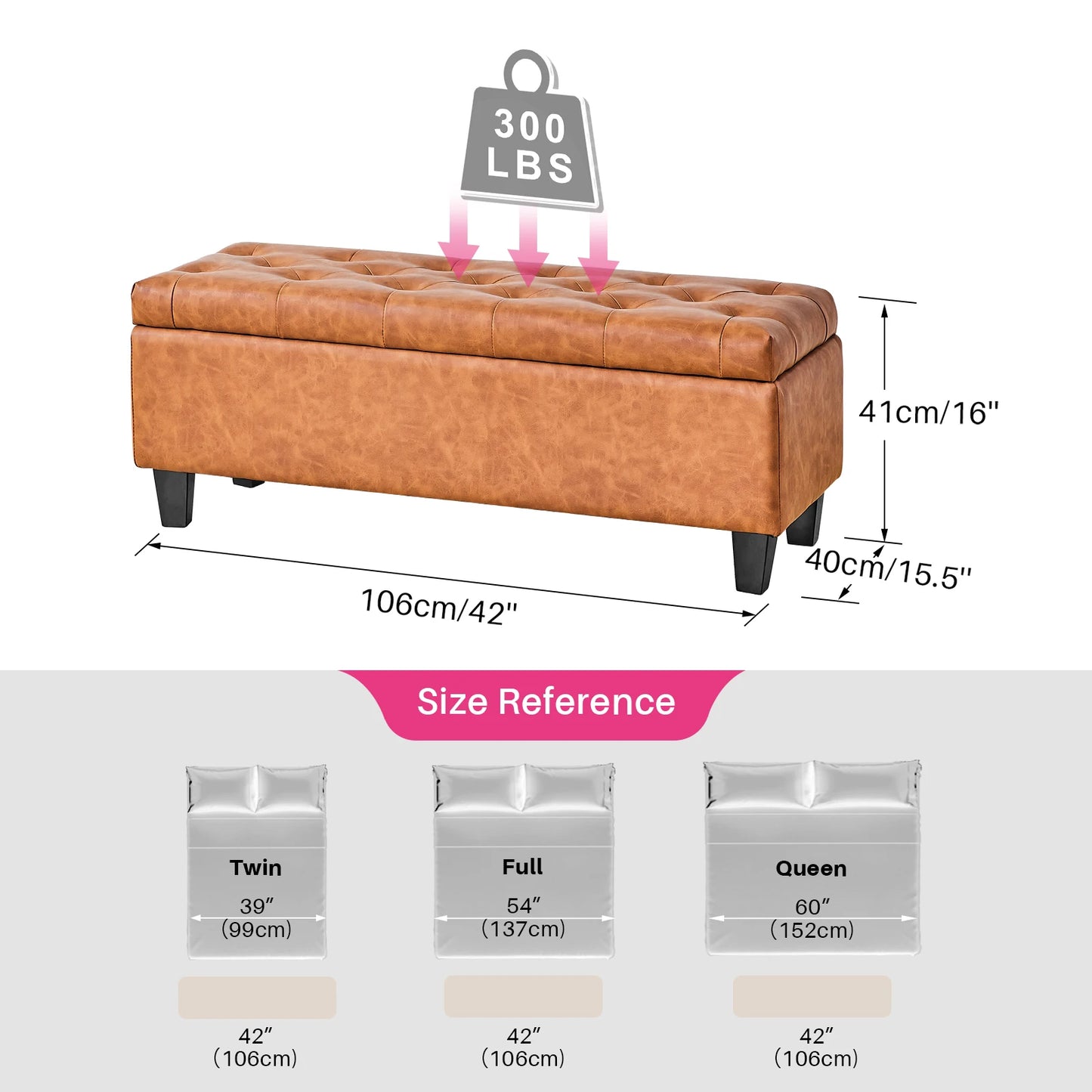Redlife Storage Ottoman Bench With Tufted Lid And Safety Hinge