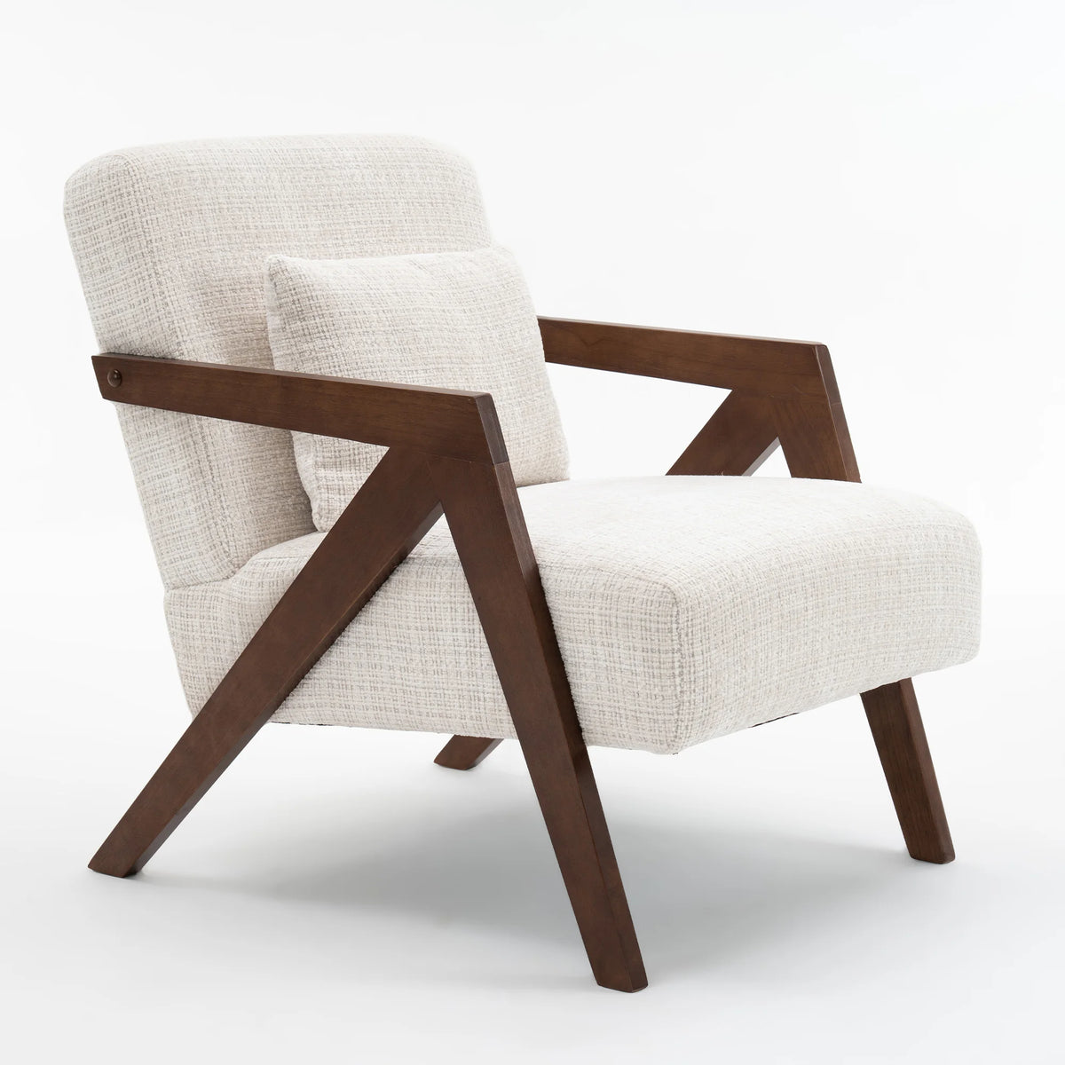 Mid Century Modern Z Shaped Wooden Frame Chenille Armchair