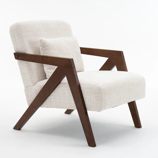 Mid Century Modern Z Shaped Wooden Frame Chenille Armchair