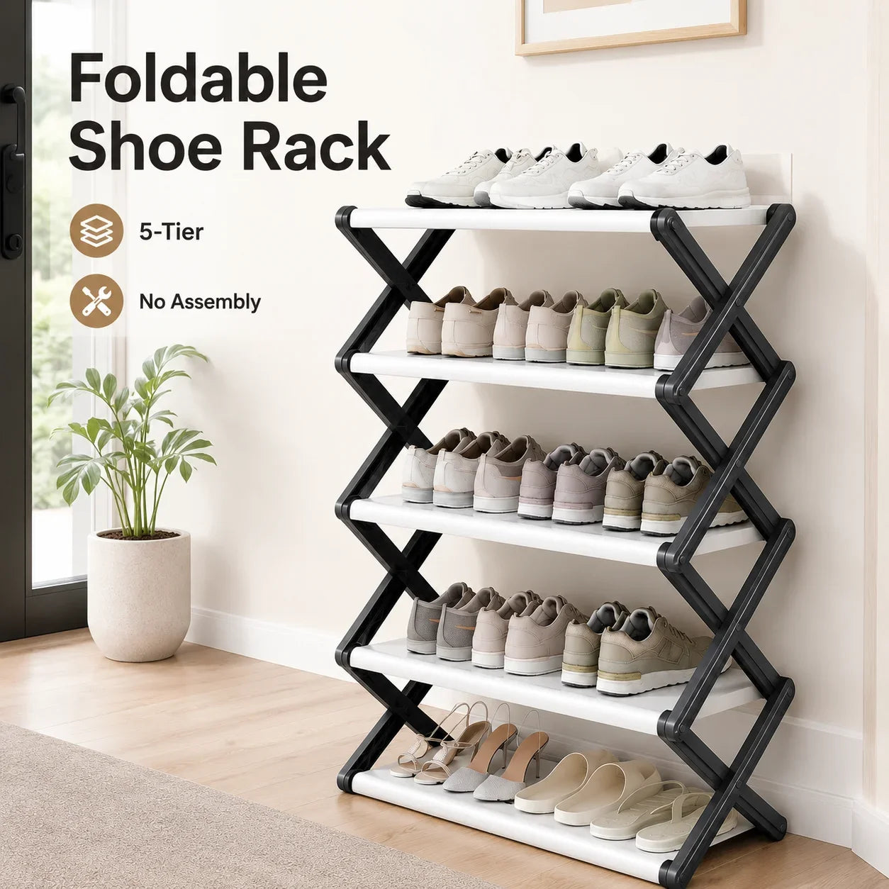 Joybos Foldable Entryway Shoe Rack With Stable X-Frame