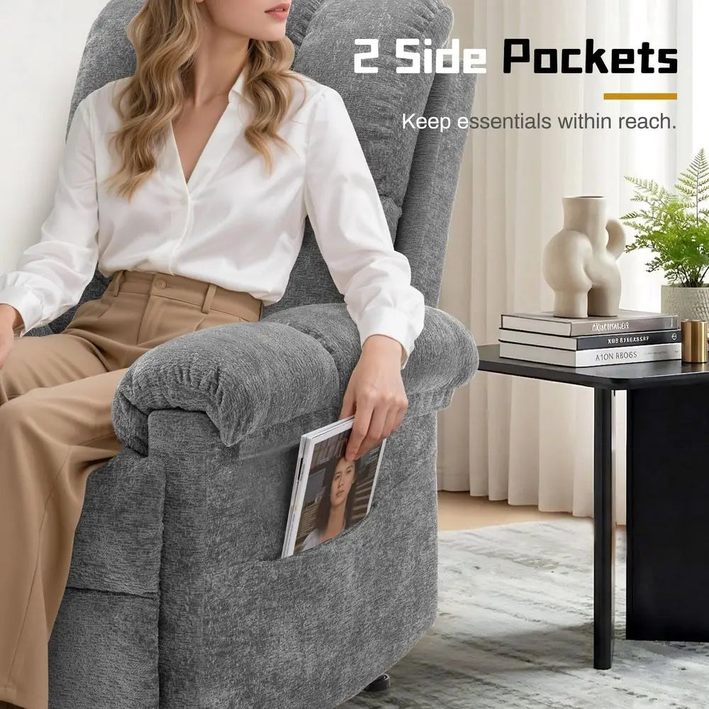 Recliner Chair, Living Room Recliner Chairs for Adults, Small Recliners for Small Spaces, Upholstered Manual Recliner with Side