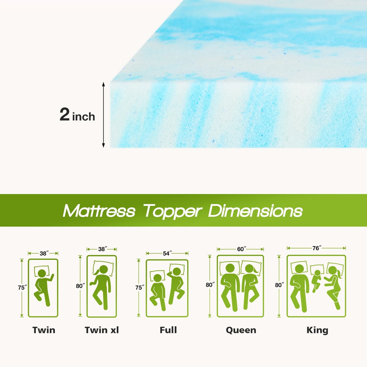 JHK 2 To 4 Inch Gel Cooling Memory Foam Mattress Topper