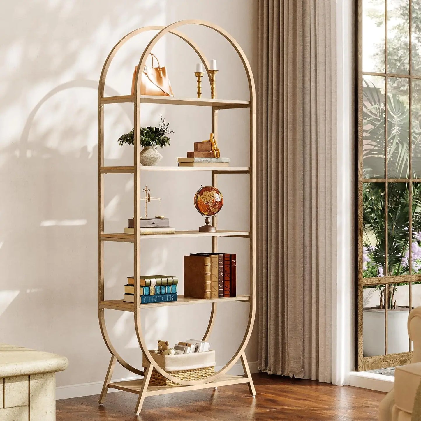 Little Tree 5 Tier Arched Bookshelf Freestanding Modern Bookcase