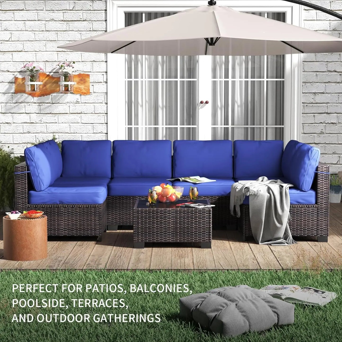 HobbyLane 7 Piece Modular Outdoor Furniture Set PE Rattan Wicker Patio Garden