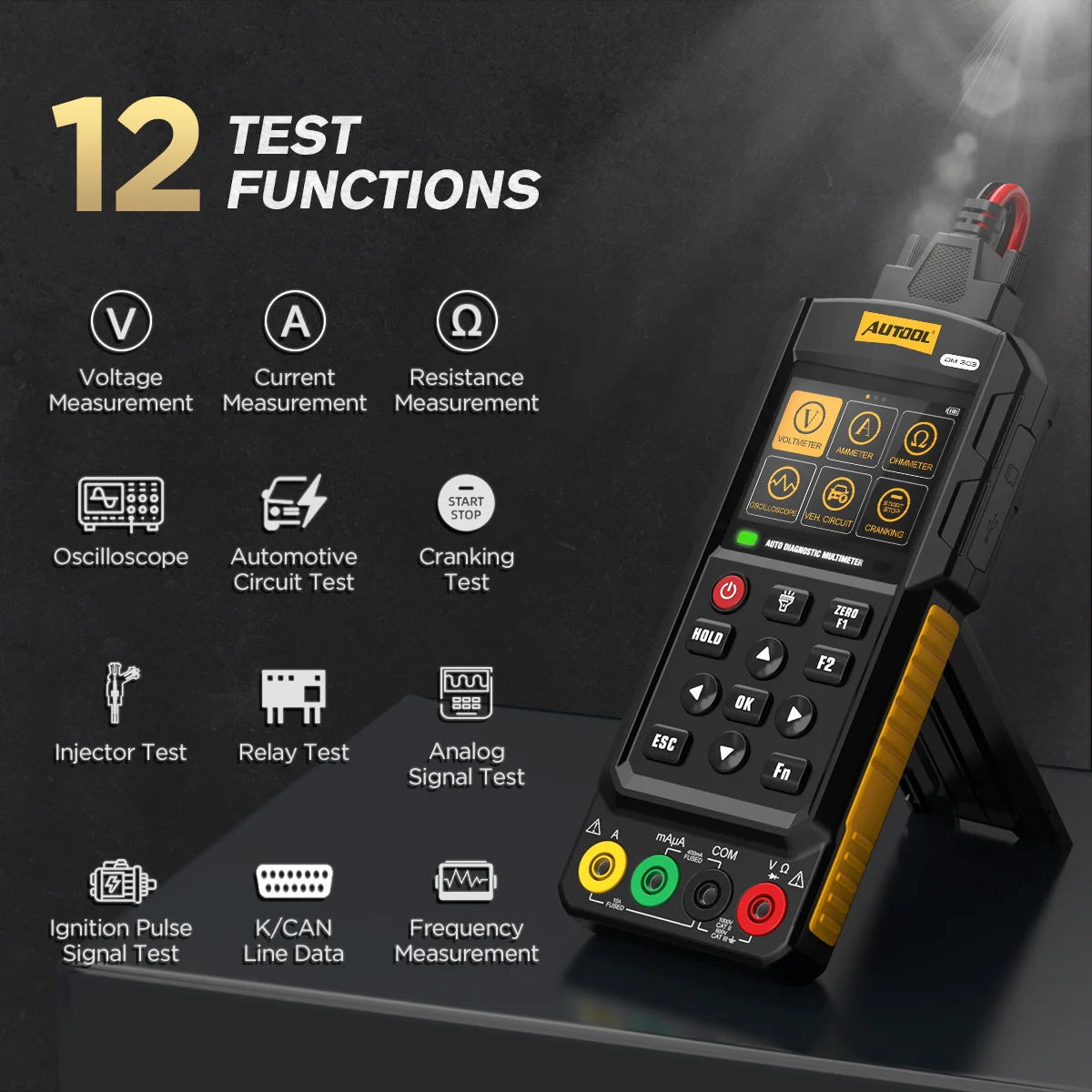 AUTOOL DM303 Auto Diagnostic Multimeter Car Circuit Tester with K/CAN/Oscilloscope/Cranking/Analog Signal/Injector/Relay Test #