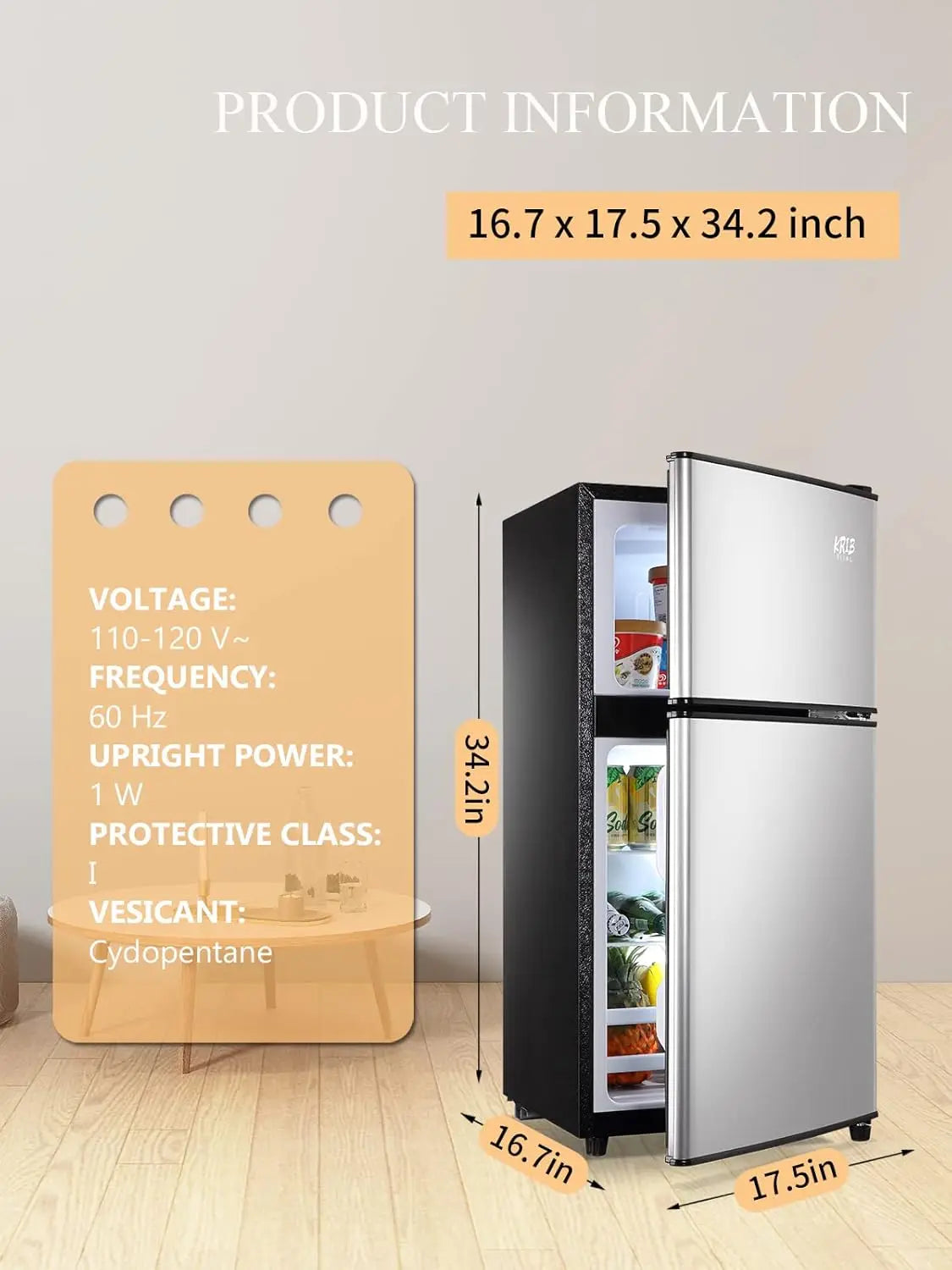 Krib Bling Mini Fridge With Freezer On Top Energy Efficient