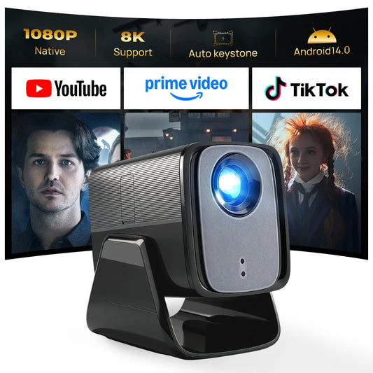 LYNCAST X5AR Short Throw Mini Projector 1080P 8K Supported, Android 14 5G WiFi 6 Dual Speakers Bluetooth 5.4 for Home Theater
