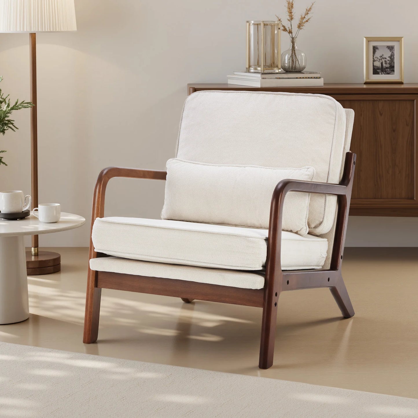 JHK Mid Century Modern Wood Frame Accent Chair With Cushion
