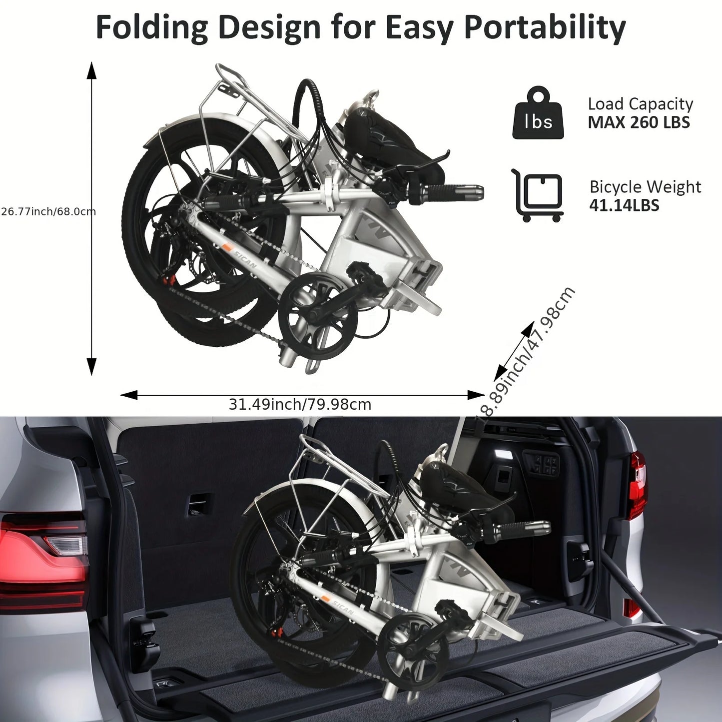48V 1000W Folding Electric Bike With 50 Mile Range Performance