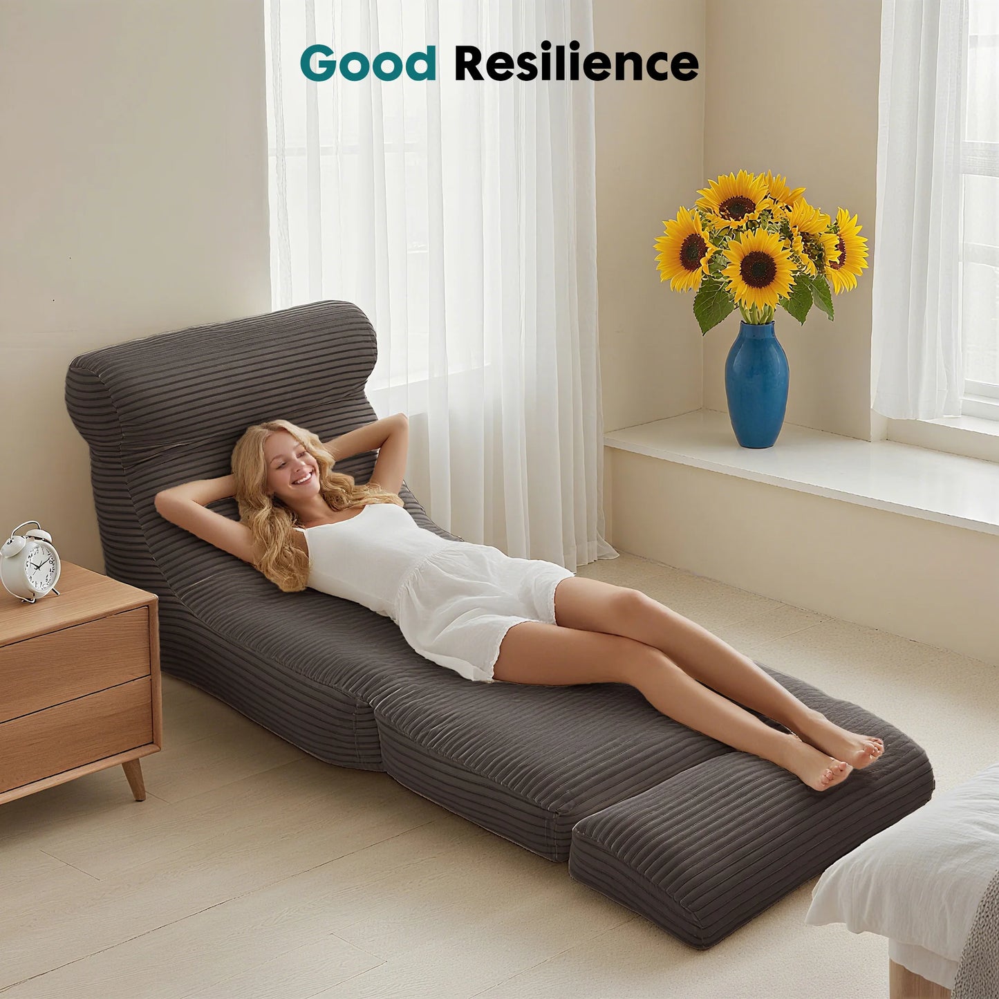 JHK Corduroy Ergonomic Folding Sofa Bed With Lumbar Support