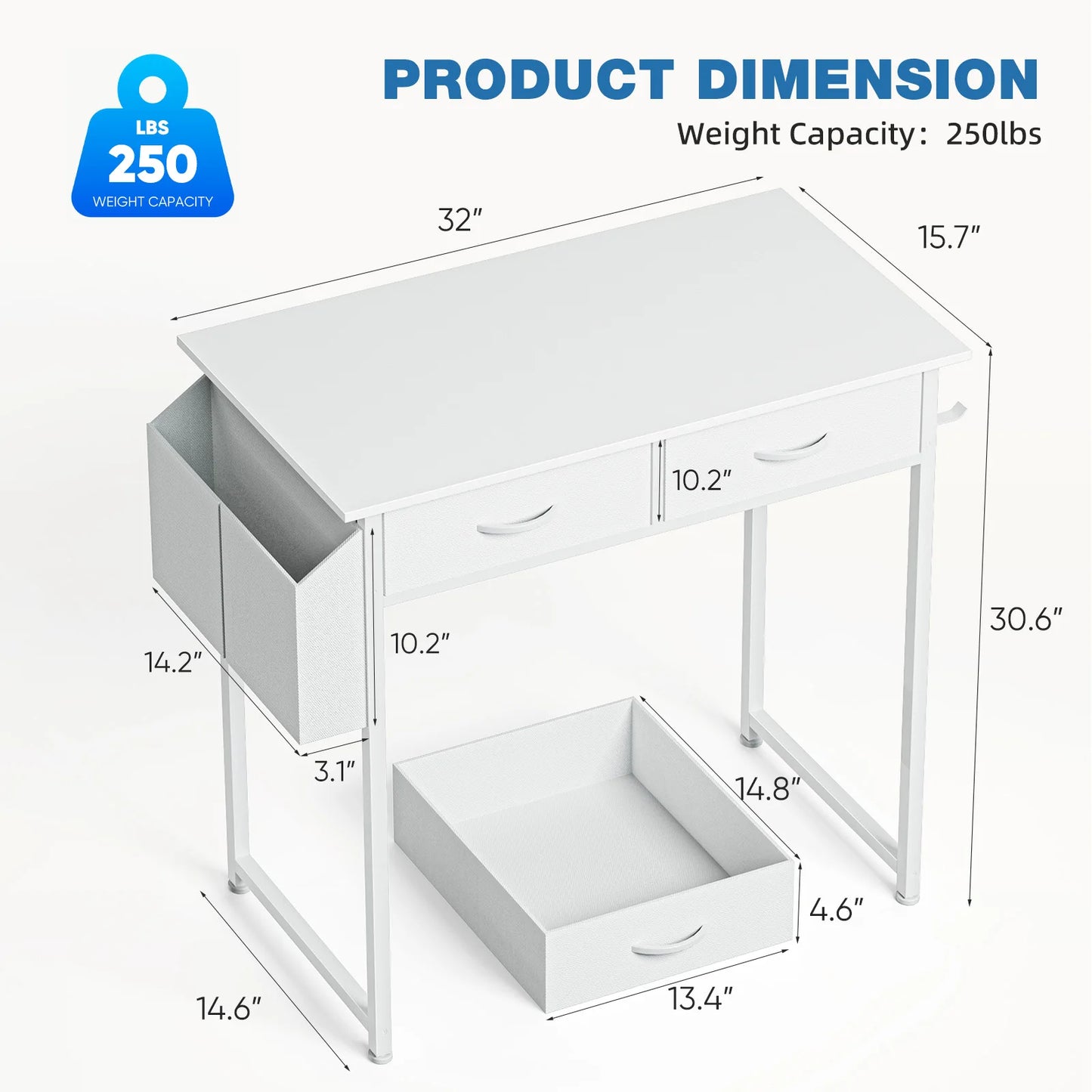 JHK Modern 32 Inch Office Computer Desk With Fabric Storage