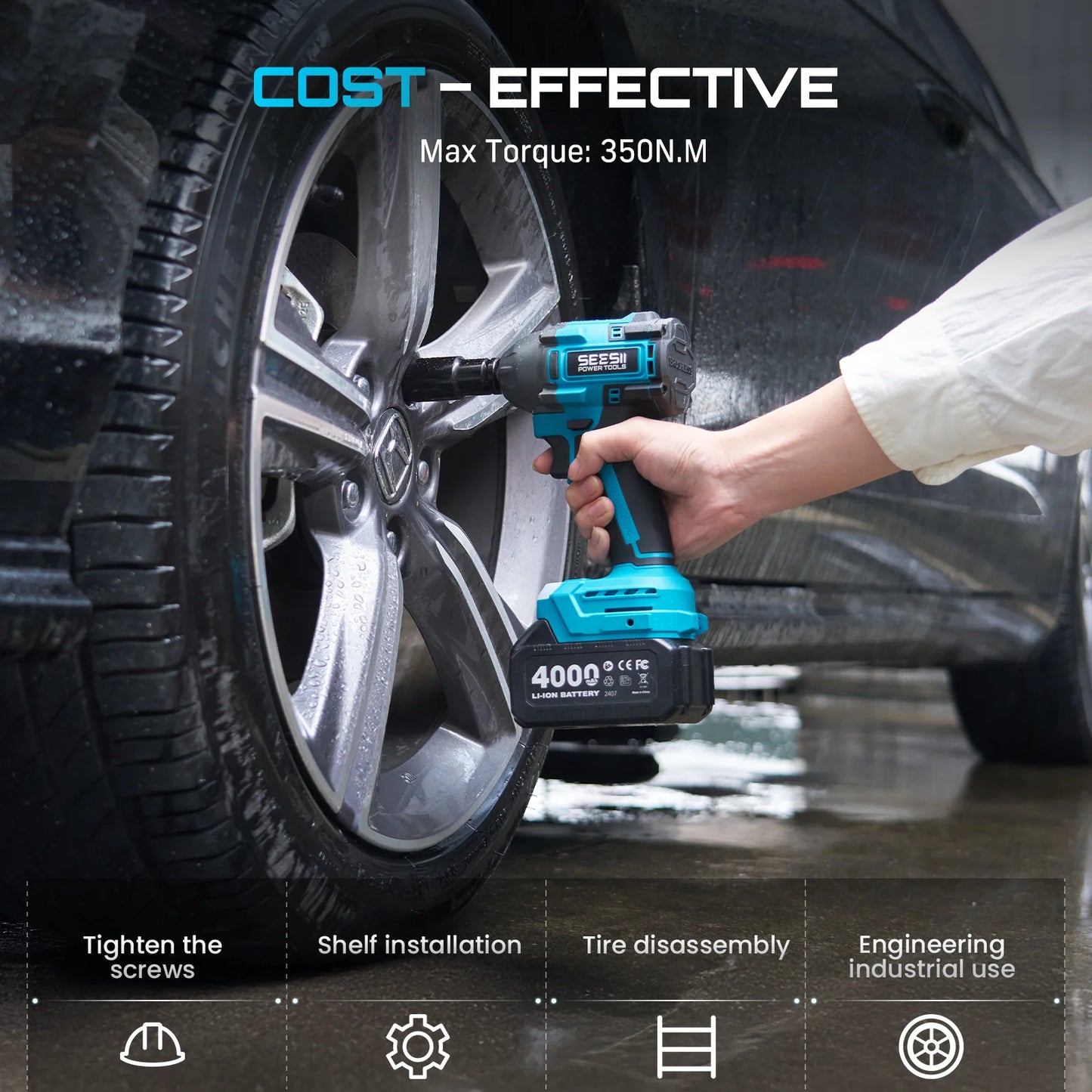 Seesii 3-In-1 Tool Combo Kit Rotary Hammer Drill Impact Wrench Angle Grinder Electric Brushless Cordless Battery Powered Tool Kits with 2x4.0Ah Batteries for Car Home Heavy-duty