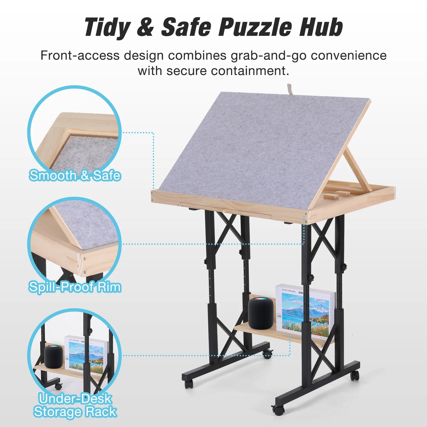 Jigsaw Puzzle Table With Legs Adjustable Angles Drawers Wheels