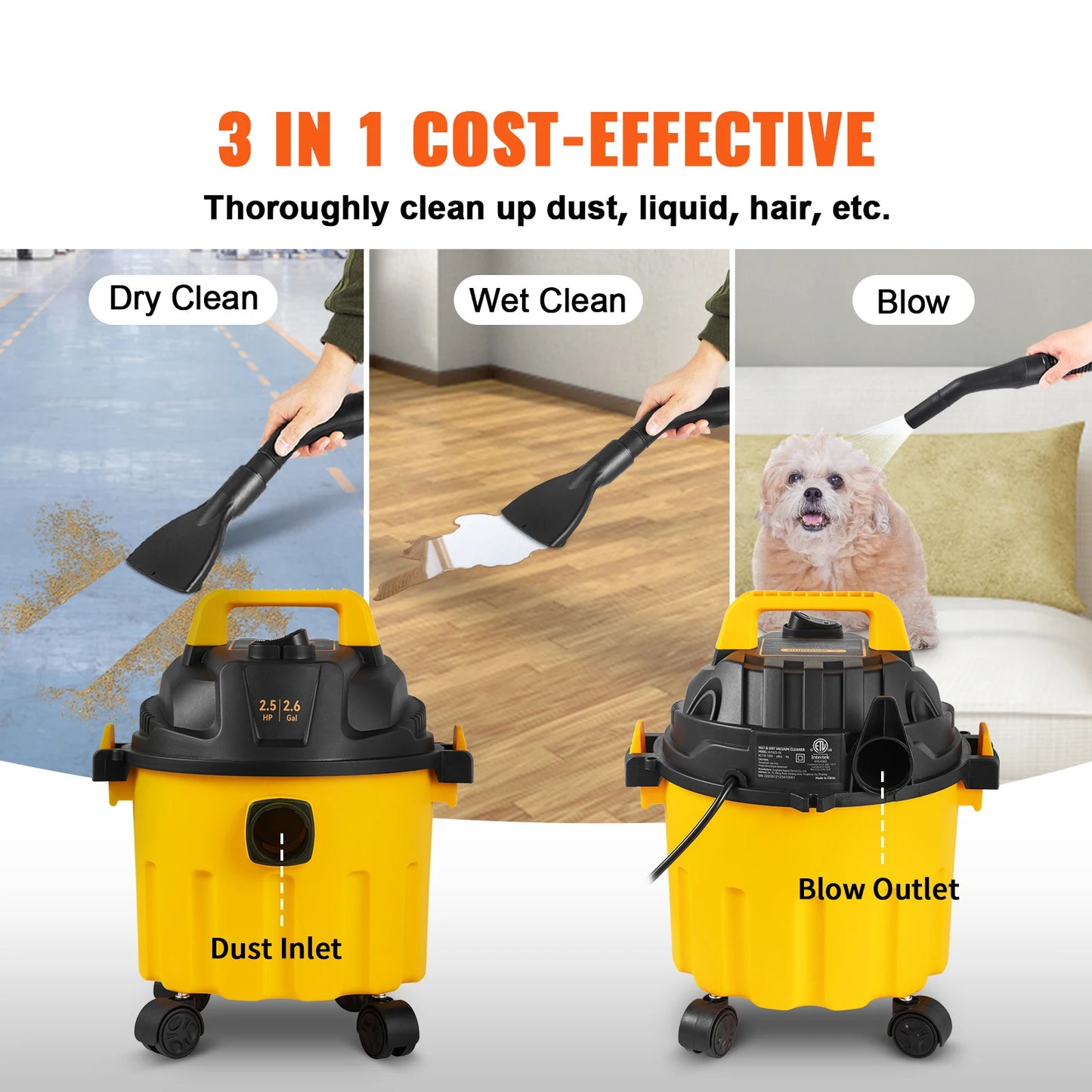 SucceBuy Wet Dry Vacuum 3 In 1 Portable Shop With Blowing Function