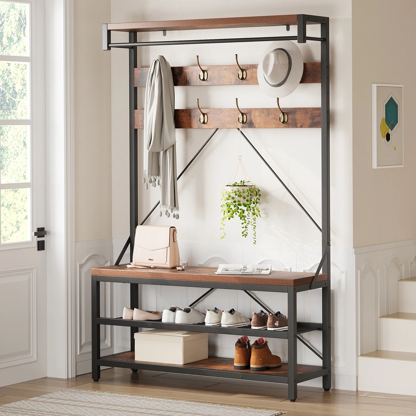 TWISTER.CK 5 In 1 Coat Rack With Shoe Bench Storage