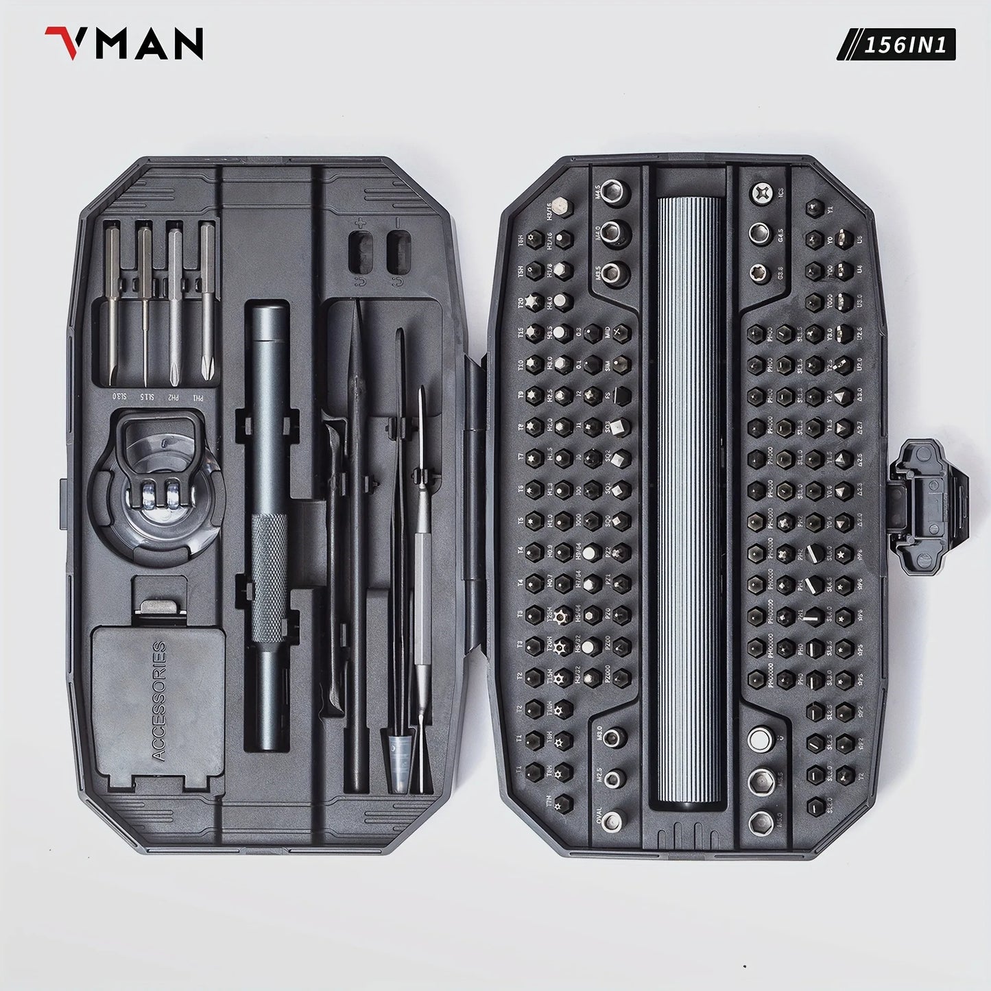 VMAN 156-in-1 Mini Electric Screwdriver Set Precision Repair Tools with Magnetic Phillips Screw Driver Bits for iPhone PC Watch Camera