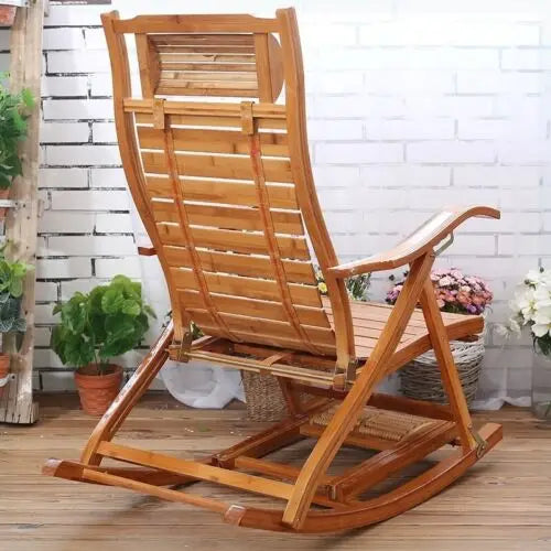 Heavy Duty Bamboo Folding Rocking Chair For Living Room Or Outdoor Use